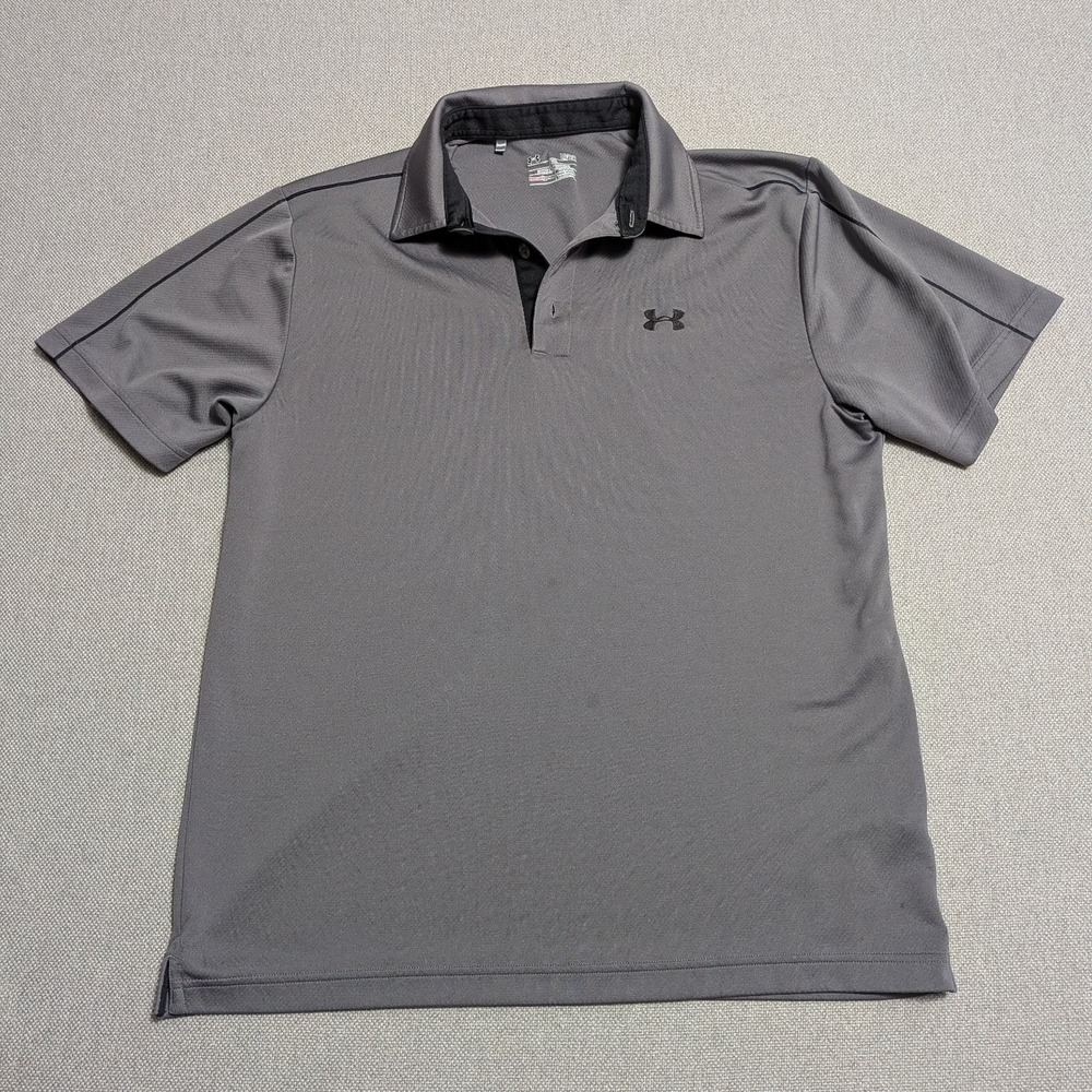 Under Armour Men's Gray Polo Shirt Large HeatGear Loose Fit Performance